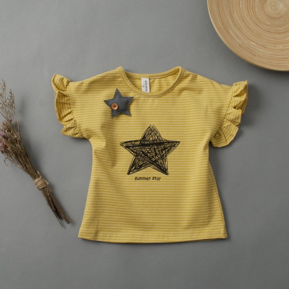 Toddler Girls Short Sleeve Star Yellow T Shirt